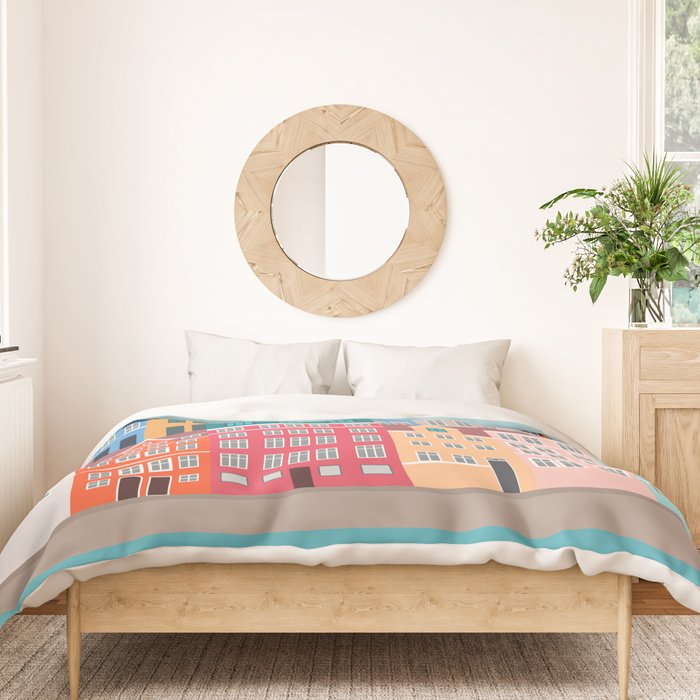 Denmark, Nyhavn, Copenhagen Travel Poster Duvet Cover Gallery Image 3