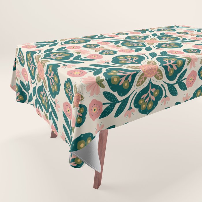 Indian Floral - pink and green  Tablecloth Gallery Image 1