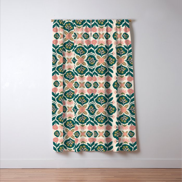 Indian Floral - pink and green  Window Curtain Gallery Image 3