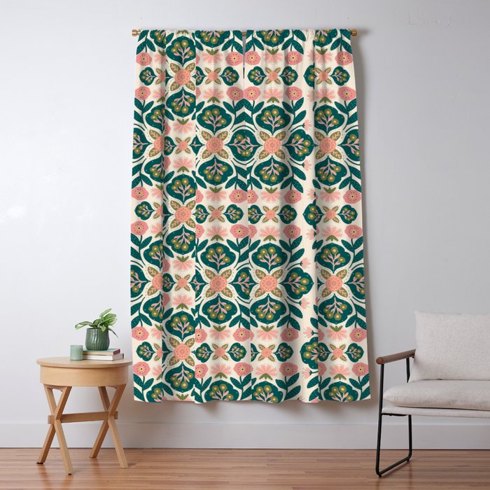 Indian Floral - pink and green  Window Curtain Gallery Image 5