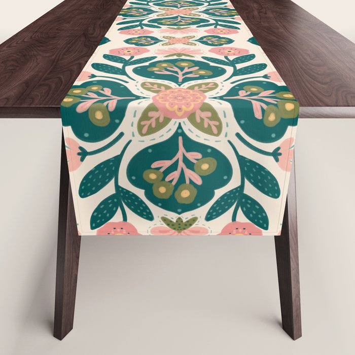 Indian Floral - pink and green  Table Runner Gallery Image 1