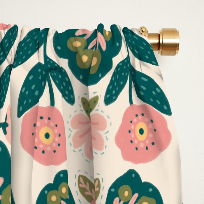 Indian Floral - pink and green  Window Curtain Gallery Image 2