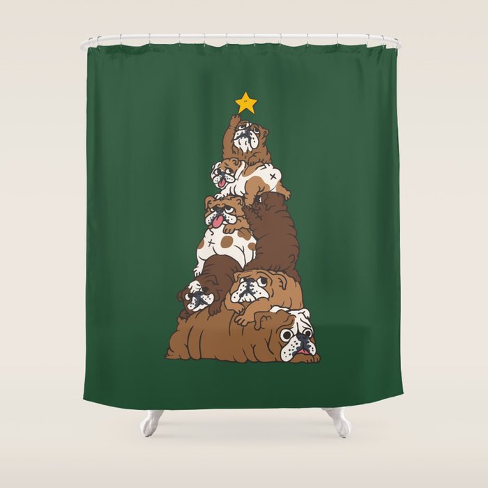 Christmas Tree English Bulldog Shower Curtain Gallery Image 1
