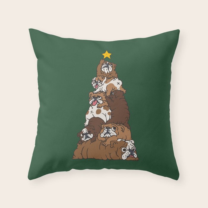 Christmas Tree English Bulldog Throw Pillow Gallery Image 1