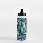 Geometric whimsical wonderland // navy blue background green forest with unicorns foxes gnomes and mushrooms Water Bottle Gallery Image 2