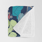 Geometric whimsical wonderland // navy blue background green forest with unicorns foxes gnomes and mushrooms Throw Blanket Gallery Image 3