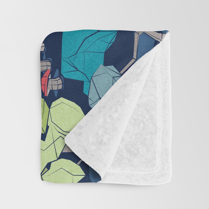Geometric whimsical wonderland // navy blue background green forest with unicorns foxes gnomes and mushrooms Throw Blanket Gallery Image 3