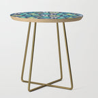 Geometric whimsical wonderland // navy blue background green forest with unicorns foxes gnomes and mushrooms Side Table Gallery Image 1