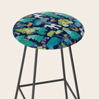 Geometric whimsical wonderland // navy blue background green forest with unicorns foxes gnomes and mushrooms Stool Gallery Image 2