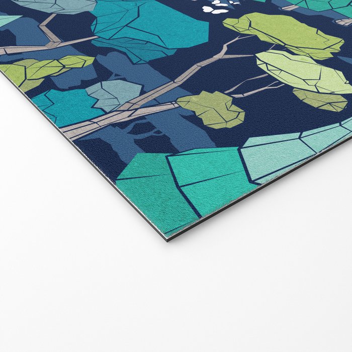 Geometric whimsical wonderland // navy blue background green forest with unicorns foxes gnomes and mushrooms Welcome Mat Gallery Image 2