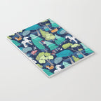 Geometric whimsical wonderland // navy blue background green forest with unicorns foxes gnomes and mushrooms Notebook Gallery Image 3