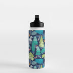 Geometric whimsical wonderland // navy blue background green forest with unicorns foxes gnomes and mushrooms Water Bottle Gallery Image 3