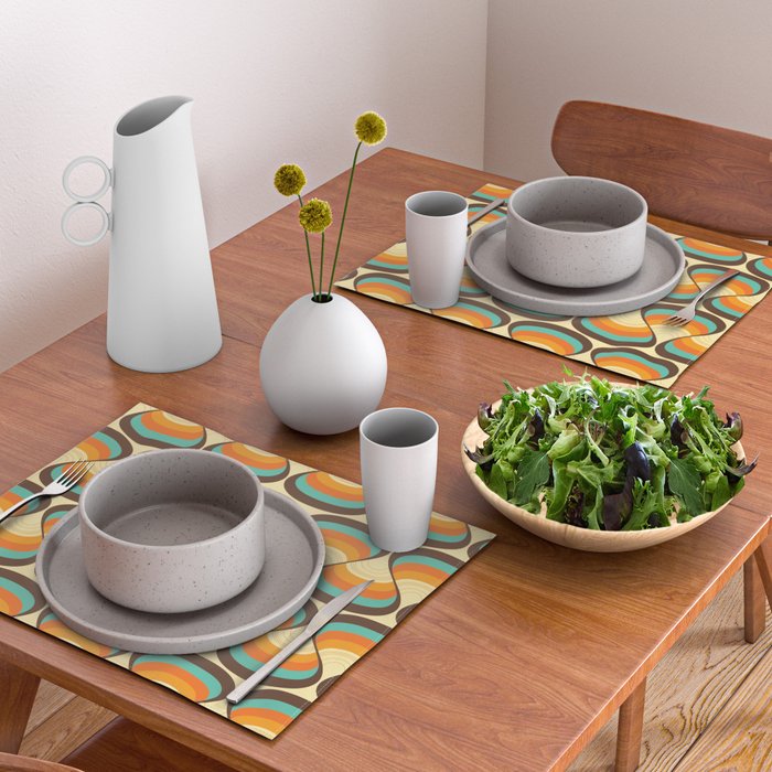 Wavy Turquoise Orange and Brown Retro Lines Placemat Gallery Image 2