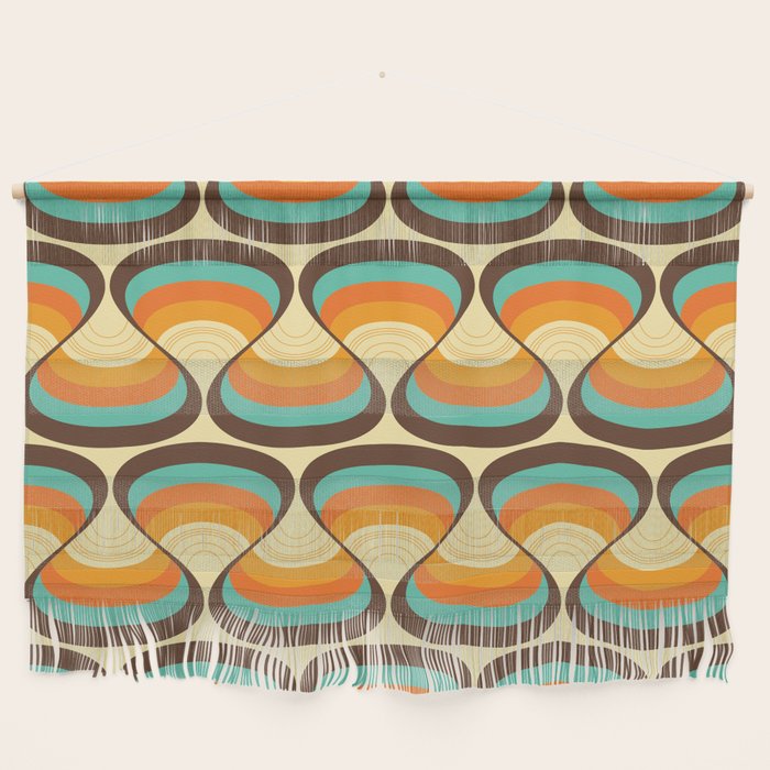 Wavy Turquoise Orange and Brown Retro Lines Wall Hanging Gallery Image 1