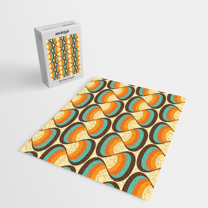 Wavy Turquoise Orange and Brown Retro Lines Jigsaw Puzzle Gallery Image 2