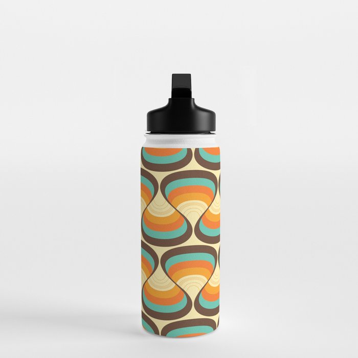 Wavy Turquoise Orange and Brown Retro Lines Water Bottle Gallery Image 3
