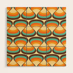 Wavy Turquoise Orange and Brown Retro Lines Wood Wall Art Gallery Image 1