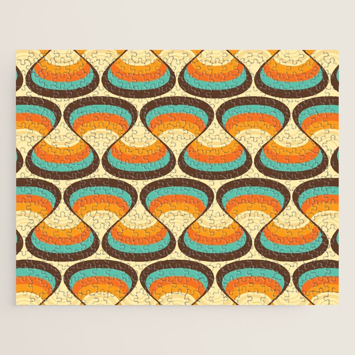 Wavy Turquoise Orange and Brown Retro Lines Jigsaw Puzzle Gallery Image 1