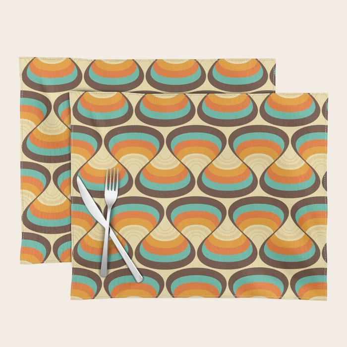 Wavy Turquoise Orange and Brown Retro Lines Placemat Gallery Image 1