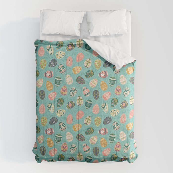 Floral Easter Eggs - Aqua Comforter Gallery Image 1