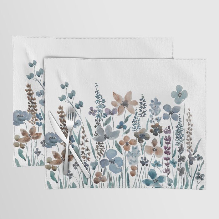 watercolor blue brown wildflower field  Placemat Gallery Image 1