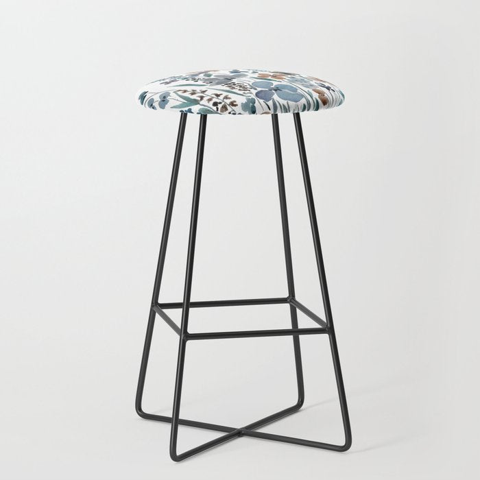 watercolor blue brown wildflower field  Stool Gallery Image 1