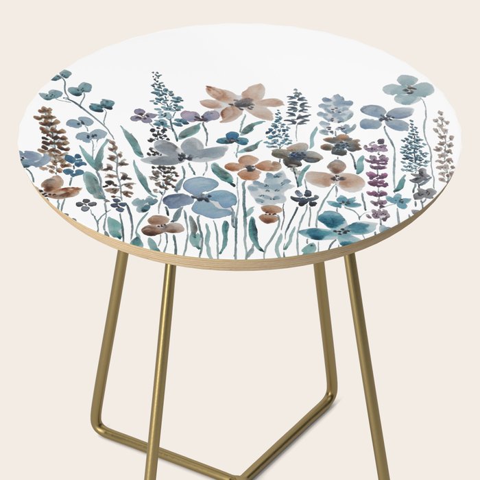 watercolor blue brown wildflower field  Side Table Gallery Image 2