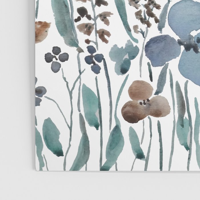 watercolor blue brown wildflower field  Poster Gallery Image 3