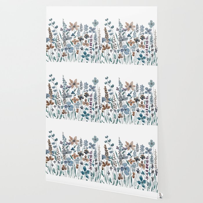 watercolor blue brown wildflower field  Wallpaper Gallery Image 2