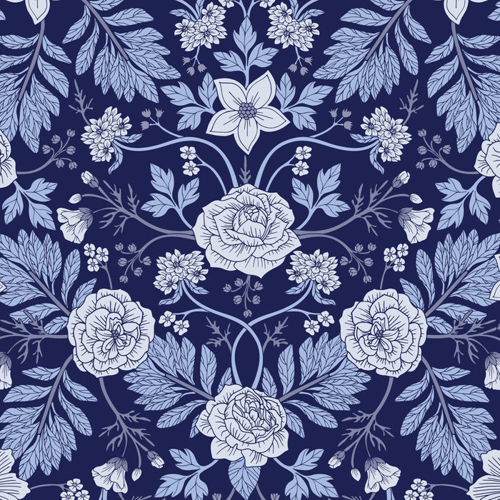 Light Blue, Cobalt Blue, & White Floral Pattern Coffee Mug Gallery Image 2