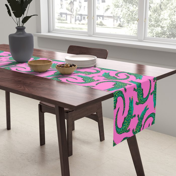 Crocodiles (Pink and Green) Table Runner Gallery Image 2