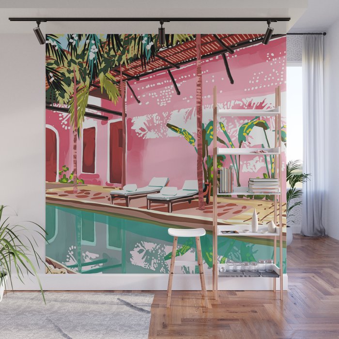Vacay Villa | Blush Pink Summer Architecture | Tropical Travel Building | Palm Bohemian Resort Wall Mural Gallery Image 1