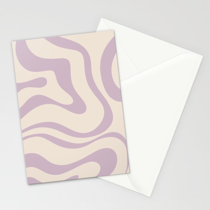 Modern Retro Liquid Swirl Abstract Pattern Square in Light Lavender Cream  Stationery Card Gallery Image 2