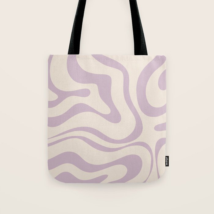 Modern Retro Liquid Swirl Abstract Pattern Square in Light Lavender Cream  Tote Bag Gallery Image 1