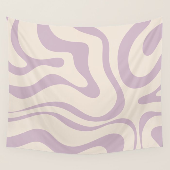 Modern Retro Liquid Swirl Abstract Pattern Square in Light Lavender Cream  Wall Tapestry Gallery Image 4
