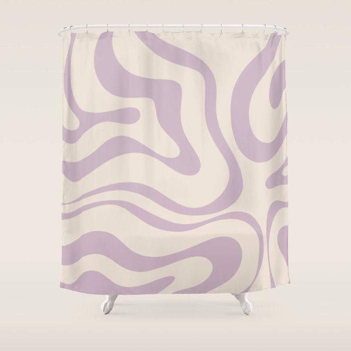 Modern Retro Liquid Swirl Abstract Pattern Square in Light Lavender Cream  Shower Curtain Gallery Image 1