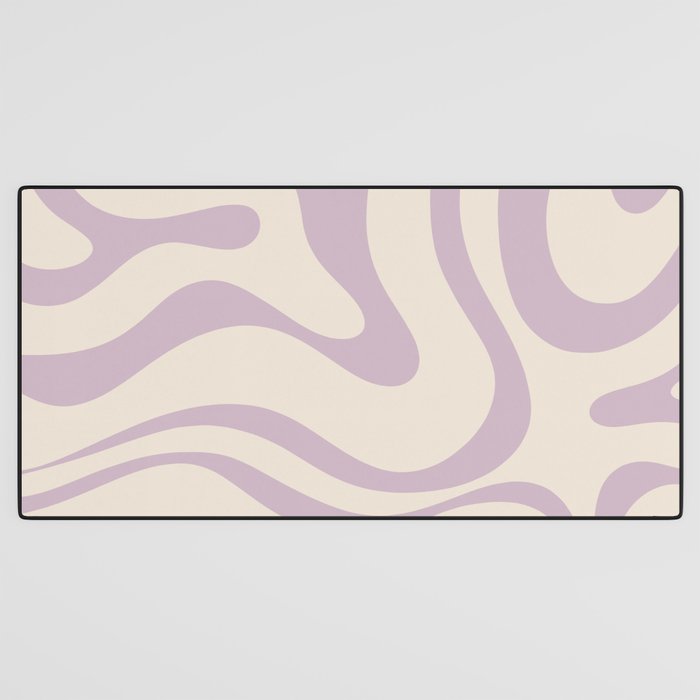 Modern Retro Liquid Swirl Abstract Pattern Square in Light Lavender Cream  Desk Mat Gallery Image 3
