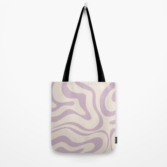 Modern Retro Liquid Swirl Abstract Pattern Square in Light Lavender Cream  Tote Bag Gallery Image 2
