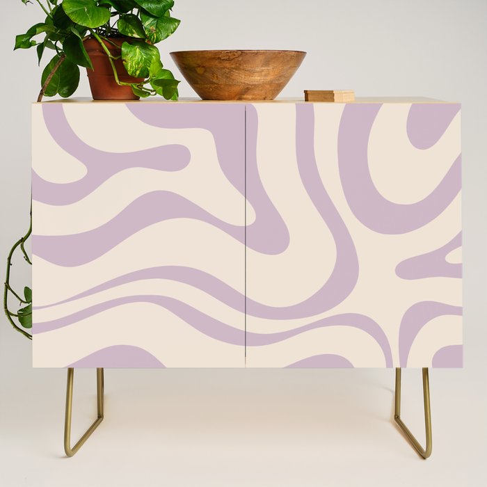 Modern Retro Liquid Swirl Abstract Pattern Square in Light Lavender Cream  Credenza Gallery Image 1