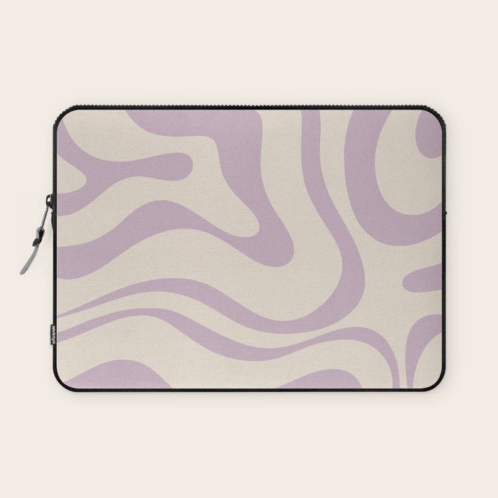 Modern Retro Liquid Swirl Abstract Pattern Square in Light Lavender Cream  Laptop Sleeve Gallery Image 1