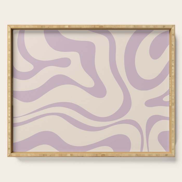 Modern Retro Liquid Swirl Abstract Pattern Square in Light Lavender Cream  Serving Tray Gallery Image 1
