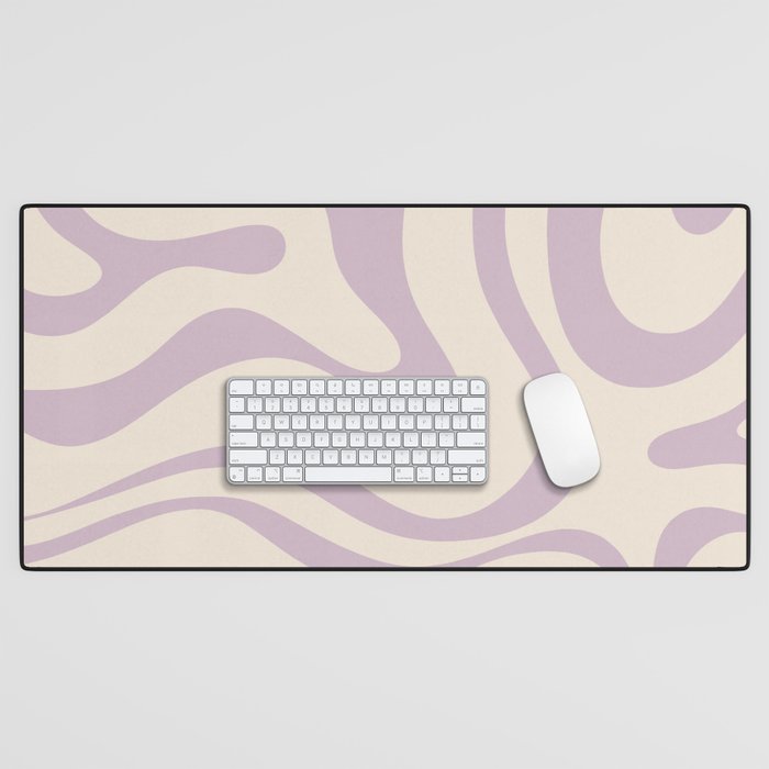 Modern Retro Liquid Swirl Abstract Pattern Square in Light Lavender Cream  Desk Mat Gallery Image 1