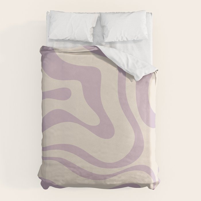 Modern Retro Liquid Swirl Abstract Pattern Square in Light Lavender Cream  Duvet Cover Gallery Image 1