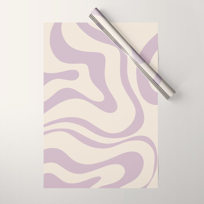 Modern Retro Liquid Swirl Abstract Pattern Square in Light Lavender Cream  Wrapping Paper Gallery Image 1