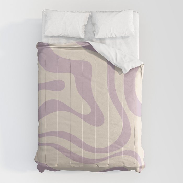 Modern Retro Liquid Swirl Abstract Pattern Square in Light Lavender Cream  Comforter Gallery Image 6