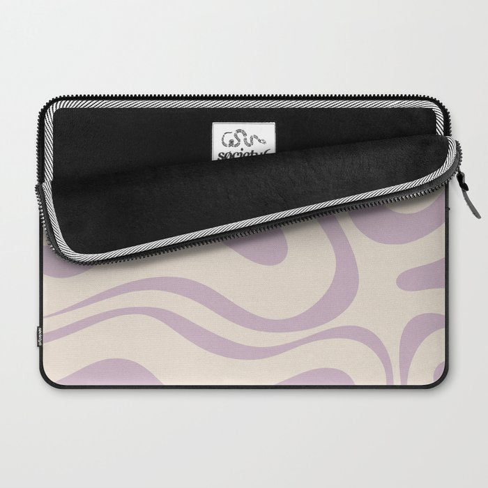 Modern Retro Liquid Swirl Abstract Pattern Square in Light Lavender Cream  Laptop Sleeve Gallery Image 2