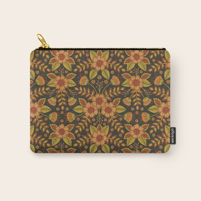 Orange, Peach, Olive Green & Dark Gray Floral Pattern Carry All Pouch Gallery Image 1