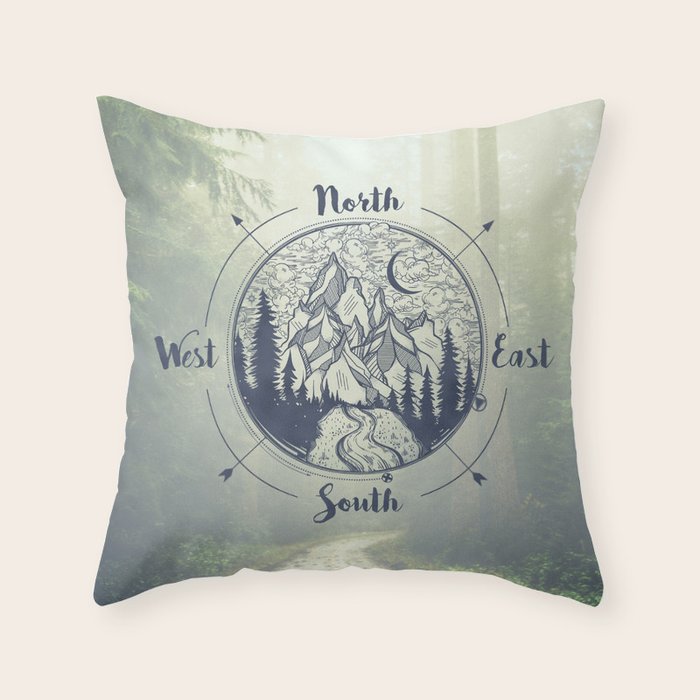 Compass Mountain Road Trip Throw Pillow Gallery Image 6