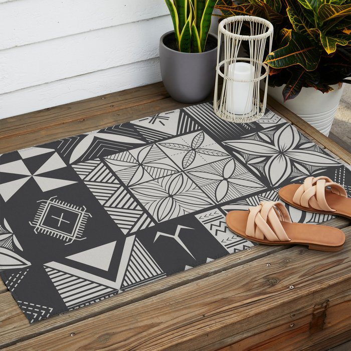 UrbanNesian Grey Maluelue Siapo and Tatau Outdoor Rug Gallery Image 2