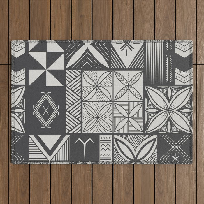 UrbanNesian Grey Maluelue Siapo and Tatau Outdoor Rug Gallery Image 1